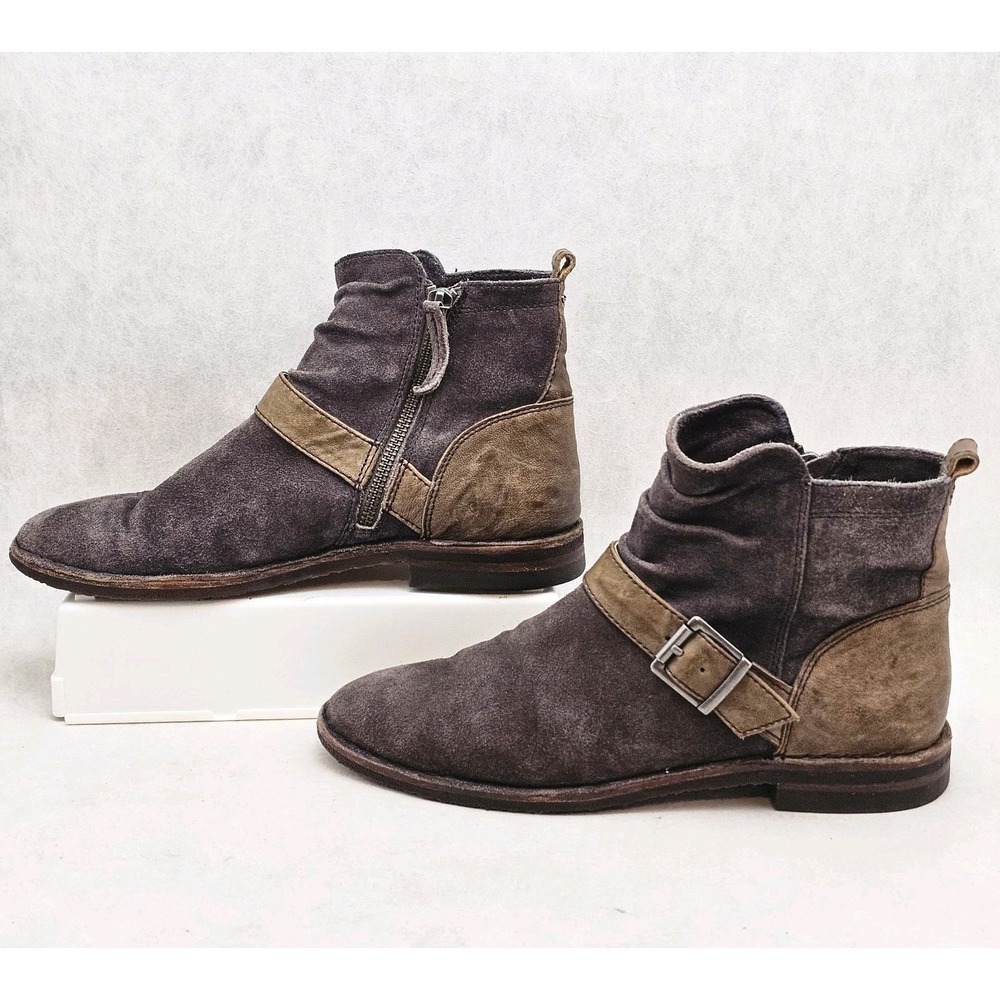 Trask Selma Brown Suede Leather Ankle Booties Zip Buckle Western Women Size 7